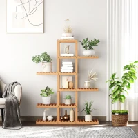HOMCOM Bamboo Plant Stand, Flower Shelf, Utility Shelving Standing Unit, 6 Tier Display Rack Storage Organizer for Living Room Balcony Hallway Bathroom, Natural(m-4)