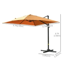 Outsunny 9.8x9.8ft Cantilever Umbrella Rotatable Square Top Market Parasol with 4 Adjustable Angle for Backyard Patio Outdoor Area Orange(m-3)
