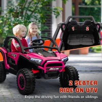 Qaba 2 Seater 24V 7AH Ride on Truck, Electric Car for Kids w/ Spring Suspension, Remote Lights, Horn, Music, Pink(m-4)