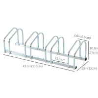 Soozier 4-Bike Bicycle Floor Parking Rack Cycling Storage Stand Garage Organizer for Indoor and Outdoor Use Silver(m-3)