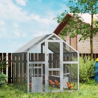 PawHut Large Wooden Chicken Run with Waterproof & Anti-UV Cover, for 6-8 Chickens, for Backyard, Farm, 5.5' x 6' x 6'(m-10)
