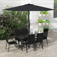 Outsunny 8 Pieces Patio Furniture Set with 9Ft Patio Umbrella, Outdoor Dining Table and Chairs, Black(m-10)