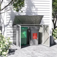 Outsunny Outdoor Trash Can Shed with Double Door and Vents Outdoor Garden Storage for 2 Trash Cans, Dark Grey(m-7)