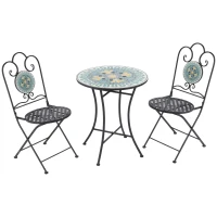 Outsunny 3-Piece Patio Bistro Set with Folding Chairs, Outdoor Coffee Set with Mosaic Top for Backyard, Balcony, Poolside, Green(m-2)