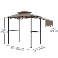 Outsunny 8' x 5' Grill Gazebo, Double Tiered Barbecue Grill Gazebo Shelter with Side Awning, 2 Side Shelves, 6 Hooks, Khaki(m-3)