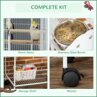 PawHut 55" Large Parrot Cage with Toy Hooks Above Top Bird Perch, Tray, Food Cups, Rolling Stand, Bird Cage for Cockatiels, Parakeets, Lovebirds(m-7)