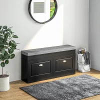 HOMCOM Modern Shoe Storage Bench, Entry Way Bench with Cushion, 2 Drawers, Storage Ottoman Bench, Holds 8 Pairs, Black(m-10)