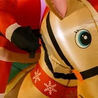 HOMCOM 6ft Christmas Inflatables Outdoor Decorations Santa Claus Riding a Rocking Horse, Blow-Up Yard Christmas Decor with LED Lights Display(m-8)