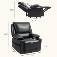 HOMCOM Recliner Massage Armchair with Heat Oversized Swivel Rocker with Footrest Remote and Side Pockets Black(m-3)