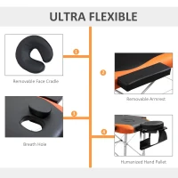 HOMCOM 85" 3 Section Foldable Massage Table Professional Salon SPA Facial Couch Bed (Black/Orange)(m-5)