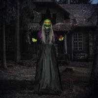 HOMCOM 5.9' Life Size Decoration Animatronic Old Witch Outdoor Halloween, Sound and Motion Activated w/ Light Up Eyes(m-1)