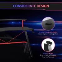 HOMCOM 47 Inch Gaming Desk Racing Computer Desk Home Office Workstation with Elevated Monitor Shelf Rotatable Cup Holder Headphone Hook, Black(m-5)