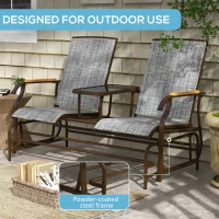 Outsunny Outdoor 2-Person Glider Bench, Outside Glider Swing Chair Loveseat with Table, Steel Frame, Gray(m-6)