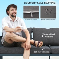 Outsunny 3-Seat Aluminum Outdoor Couch Patio Sofa with Cushions, Wide Seat, Armrests for Garden, Backyard, Balcony, Dark Grey(m-6)