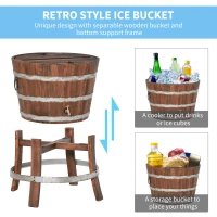 Outsunny 13 Gallons Retro Style Wooden Cooler Ice Bucket with Support Frame, Foldable Flip Cover, and Drain Faucet(m-4)