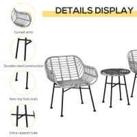 Outsunny 3 Piece Patio Set, Outdoor Bistro Furniture, PE Rattan Wicker Table and Chairs, Cushioned, Cream White(m-5)