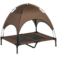 PawHut Elevated Portable Dog Cot Pet Bed with UV Protection Canopy Shade, 36 inch, Coffee(m-11)