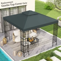Outsunny 10' x 10' Square 2-Tier Gazebo Canopy Replacement Top Cover Outdoor Garden Sun Shade, Charcoal Grey(m-1)
