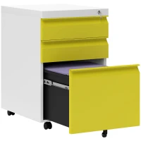 Vinsetto 3 Drawer Filing Cabinet, Lockable Office Storage Cabinet on Wheels for Legal, Letter, A4 Files, Yellow(m-11)