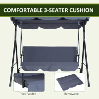 Outsunny 3-Seat Outdoor Patio Swing Chair with Removable Cushion, Steel Frame Stand and Adjustable Tilt Canopy for Patio, Garden, Poolside, Balcony, Backyard, Gray(m-6)
