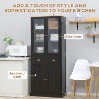 HOMCOM 72" Freestanding Kitchen Pantry Cabinet, Tall Storage Cabinet with Glass Doors, Drawer and Adjustable Shelves for Dining Room, Black(m-4)