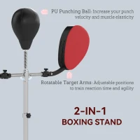 Soozier Boxing Bag with Stand, Adjustable Height Punching Speed Bag with 2 Target Arms, for Training, Exercise, Black(m-4)