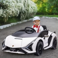 Aosom 12V Lamborghini SIAN Licensed Electric Car for kids with Remote Control, Horn, Music, & Headlights, White(m-2)