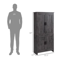 HOMCOM 64" 4-Door Kitchen Pantry, Freestanding Storage Cabinet with 3 Adjustable Shelves for Kitchen, Gray(m-3)