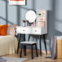 HOMCOM Vanity Table with Stool, Makeup Vanity with Wood Dressing Table with Storage Drawers and Shelf for Bedroom, White and Black(m-10)
