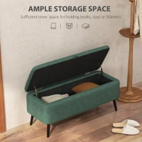 HOMCOM 40" Ottoman with Storage, Linen Upholstered Storage Ottoman Bench with Steel Legs for Living Room, Bedroom Dark Green(m-4)