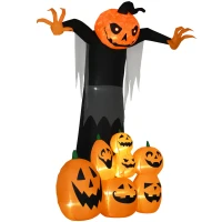 HOMCOM 9ft Inflatable Halloween Decoration Pumpkin Ghost with Pumpkins, Blow-Up Outdoor LED Display for Lawn, Garden, Party(m-11)