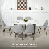 HOMCOM Upholstered Dining Chairs Set of 6, Velvet Accent Chair with Back and Wood-grain Steel Leg for Kitchen, Grey(m-4)