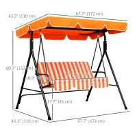 Outsunny 3-Seater Outdoor Porch Swing with Adjustable Canopy, Patio Swing Chair for Garden, Poolside, Backyard, Orange(m-3)