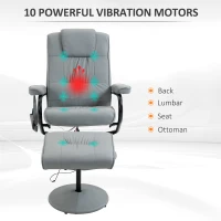 HOMCOM Massaging Faux Leather Recliner Chair and Ottoman Set, Swivel Vibration and Heat Massage Lounge Chair with Six Massage Points and Remote Control for Living Room, Bedroom, or Office, Gray(m-4)