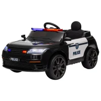 Qaba 12V Kids Electric Police Car w/ Remote Control, Spring Suspension, Transport Wheel, Siren, Music, Light, Horn, Black(m-2)