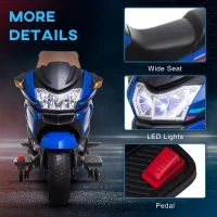 Aosom 12V Kids Electric Motorcycle with Training Wheels, Battery Power Ride on Motorbike, High-Traction at 3.7 Mph Top Speed, with Light Music, Blue(m-7)