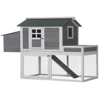 PawHut 63" Wooden Chicken Coop Hen House Poultry Cage for Outdoor Backyard with Raised Garden Bed, Run Area, Nesting Box and Removable Tray, Gray(m-11)