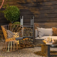 Outsunny 3-Tier Firewood Rack Heavy Duty Wood Storage Log Stacking Shelf with Hanging Hooks, Outdoor Indoor Use, Black(m-1)