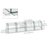 Outsunny 13' x 3' x 2.5' Portable Mini Tunnel Greenhouse with 4 Zipped Doors, Easy Assembly, Clear(m-3)