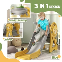 Qaba 3 in 1 Toddler Slide with Basketball Hoop, Climber, Duck Pattern for Kids 1-3 Years, Yellow(m-4)
