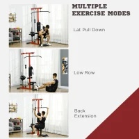 Soozier Lat Pull Down Machine, High / Low Pulley Machine with Adjustable Seat and Flip-Up Footplate, Red(m-4)