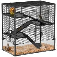 PawHut 4 Tier Hamster Cage with Deep Tempered Glass Bottom, Running Wheel, Hut, Water Bottle, Food Dish, 31" x 19" x 31.5"(m-11)