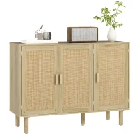 HOMCOM Bohemian Sideboard, 46.9" Buffet Cabinet with 3 Rattan Doors and Shelves for Living Room, Hallway, Oak(m-11)