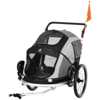Aosom 2-in-1 Folding Pet Bike Trailer for Small Dogs, Road-Visibility Bicycle Stroller, Weather-Strong Bike Wagon Trailer Sidecar Attachment, Grey(m-11)