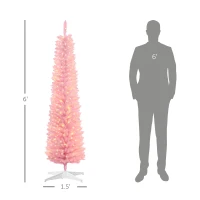 HOMCOM 6' Prelit Christmas Trees, Pencil Artificial Christmas Tree with Colorful Surface Branches, Colorful LED Lights, Pink(m-3)