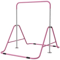 Qaba Folding Gymnastics Bar for Kids, Adjustable Height, Bubble Gum Pink(m-1)