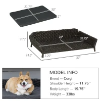 PawHut Elevated Rattan Dog Bed with Steel Frame, Handwoven Wicker Pet Bed with Water Resistant Cushion, Dog Bed Outdoor for Large Medium Dog, Charcoal Gray(m-3)