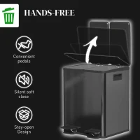 HOMCOM Dual Garbage Bin, Soft-Close Trash Can with Foot Pedal, 2 x 20 Liter Garbage Can with Removable Inner Buckets, Black(m-6)