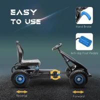 Aosom Kids Pedal Go Kart Ride-on Toy with Ergonomic Comfort, Pedal Car with Tough, Wear-Resistant Tread, Go Cart Kids Car for Boys & Girls with Suspension System, Safety Hand Brake, Ages 5-12, Blue(m-5)