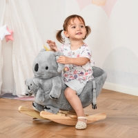 Qaba Baby Rocking Horse Koala Design Plush Stuffed Rocking Chair, Wooden Rocking Horse with Sound, Seat Belt for Boys and Girls Gift, Grey